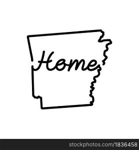Arkansas US state outline map with the handwritten HOME word. Continuous line drawing of patriotic home sign. A love for a small homeland. Interior decoration idea. Vector illustration.. Arkansas US state outline map with the handwritten HOME word. Continuous line drawing of patriotic home sign