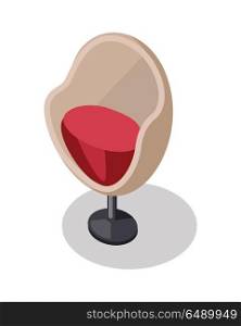 Arm Chair in Retro Style Icon. Piece of Furniture.. Arm chair in retro style icon. Piece of furniture. Brown and red leather seat with chrome leg. Part of the series of inner business office interior design. Seating equipment. Vector illustration