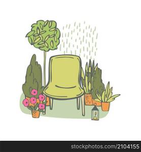 Armchair and potted flowers. Vector sketch illustration.. Armchair and potted flowers. Vector illustration.