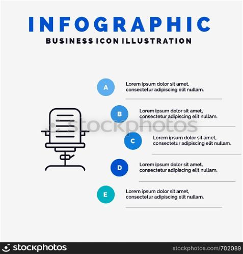 Armchair, Arm, Business, Chair, Furniture, Office Line icon with 5 steps presentation infographics Background