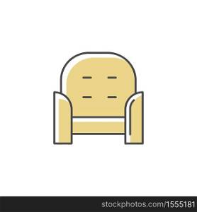 Armchair front RGB color icon. Cozy chair for home interior. Living room furniture. Seat with cushion for relaxation. Apartment amenities, furnishing for home. Isolated vector illustration. Armchair front RGB color icon