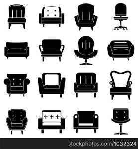 Armchair furniture icons set. Simple set of armchair furniture vector icons for web design on white background. Armchair furniture icons set, simple style