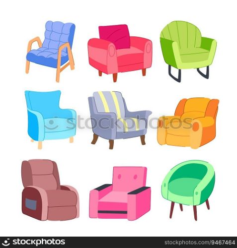 armchair furniture set cartoon. cozy wall, interior young, woman coffee armchair furniture sign. isolated symbol vector illustration. armchair furniture set cartoon vector illustration