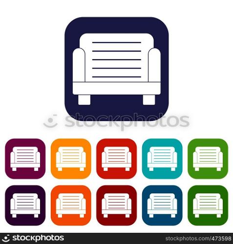 Armchair icons set vector illustration in flat style In colors red, blue, green and other. Armchair icons set flat