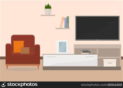 armchair in living room with tv in room interior. an armchair in living room with tv in room interior