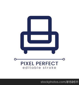 Armchair pixel perfect linear ui icon. Hotel room arrangement. Motel service. GUI, UX design. Outline isolated user interface element for app and web. Editable stroke. Poppins font used. Armchair pixel perfect linear ui icon