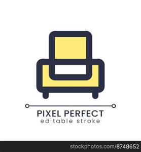Armchair pixel perfect RGB color ui icon. Hotel arrangement. Motel service. Simple filled line element. GUI, UX design for mobile app. Vector isolated pictogram. Editable stroke. Poppins font used. Armchair pixel perfect RGB color ui icon