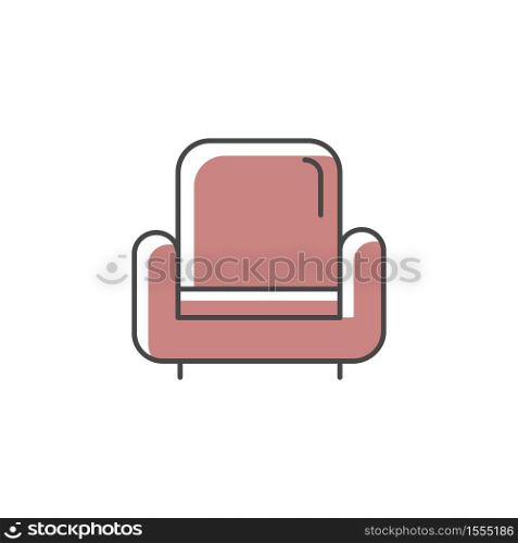 Armchair RGB color icon. Comfortable chair for house interior. Living room furniture for relaxation. Seat for lounge. Apartment amenities, furnishing for home. Isolated vector illustration. Armchair RGB color icon