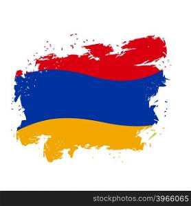 Armenia flag Grunge style on gray background. Brush strokes and ink splatter. National symbol of Armenian state&#xA;