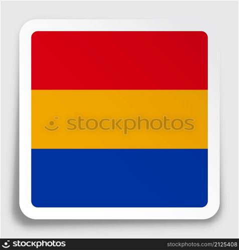 ARMENIA flag icon on paper square sticker with shadow. Button for mobile application or web. Vector