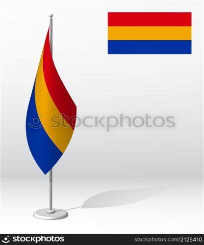 ARMENIA flag on flagpole for registration of solemn event, meeting foreign guests. National independence day of ARMENIA. Realistic 3D vector on white