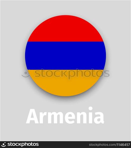Armenia flag, round icon with shadow isolated vector illustration. Armenia flag, round icon