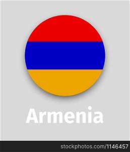 Armenia flag, round icon with shadow isolated vector illustration. Armenia flag, round icon