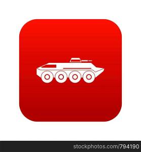 Armored personnel carrier icon digital red for any design isolated on white vector illustration. Armored personnel carrier icon digital red