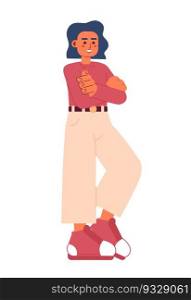 Arms crossed young adult woman semi flat colorful vector character. Confident female white collar worker. Editable full body person on white. Simple cartoon spot illustration for web graphic design. Arms crossed young adult woman semi flat colorful vector character