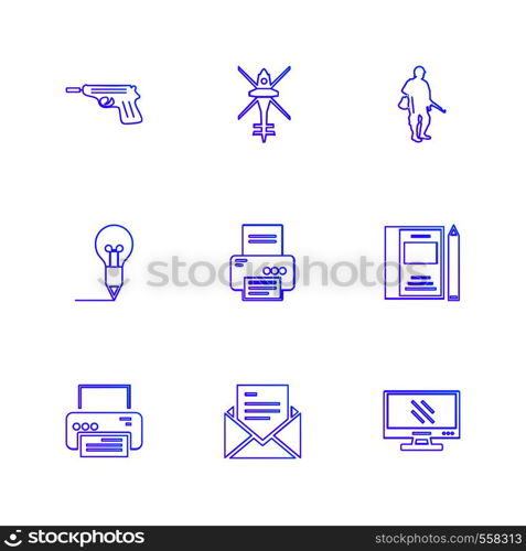 army , armour , awards , wars , air crafts , guns , gernades , target , bullet proof jacket , message , helicopter , helipad , ships , fire , commando , icon, vector, design, flat, collection, style, creative, icons