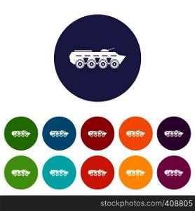 Army battle tank set icons in different colors isolated on white background. Army battle tank set icons