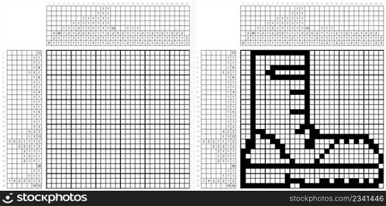 Army Boot Icon Nonogram Pixel Art, Combat Leather Boot, Para Trooper, Tactical Military Boot Vector Art Illustration, Logic Puzzle Game Griddlers, Pic-A-Pix, Picture Paint By Numbers, Picross,