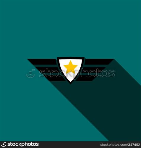 Army emblem icon in flat style on a turquoise background. Army emblem icon, flat style