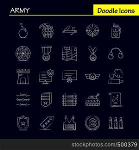 Army Hand Drawn Icons Set For Infographics, Mobile UX/UI Kit And Print Design. Include: Monitor, Badge, Enforcement, Law, Army, Barbed Wire, French, Icon Set - Vector
