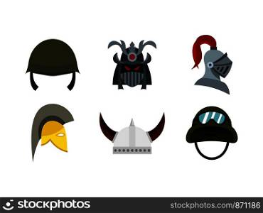 Army helmet icon set. Flat set of army helmet vector icons for web design isolated on white background. Army helmet icon set, flat style