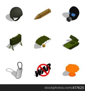 Army icons set. Isometric 3d illustration of 9 army vector icons for web. Army icons set, isometric 3d style