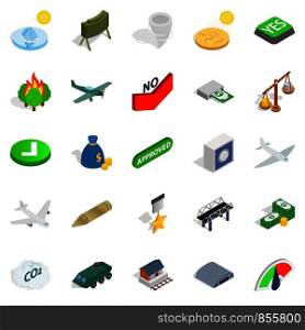 Army icons set. Isometric set of 25 army vector icons for web isolated on white background. Army icons set, isometric style