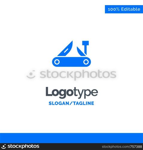 Army, Knife, Multi tool, Pocket Knife, Swiss Blue Business Logo Template
