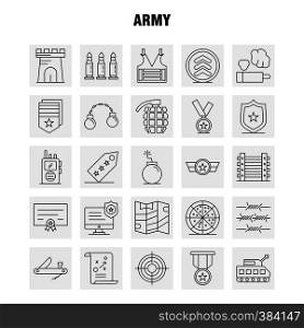 Army Line Icons Set For Infographics, Mobile UX/UI Kit And Print Design. Include: Monitor, Badge, Enforcement, Law, Army, Barbed Wire, French, Icon Set - Vector
