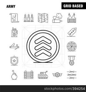 Army Line Icons Set For Infographics, Mobile UX/UI Kit And Print Design. Include: Monitor, Badge, Enforcement, Law, Army, Barbed Wire, French, Icon Set - Vector