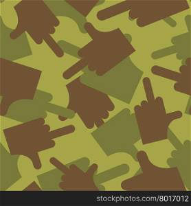 Army pattern to fuck. Military camouflage texture Vector hand with finger- fuck. Hunter, soldiers protective seamless pattern for bullies.&#xA;