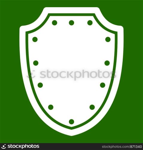 Army protective shield icon white isolated on green background. Vector illustration. Army protective shield icon green