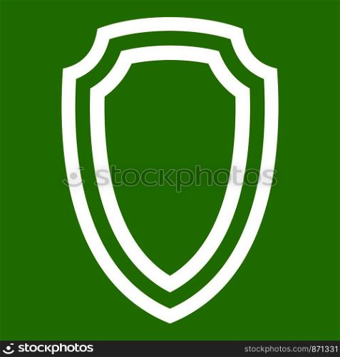 Army shield icon white isolated on green background. Vector illustration. Army shield icon green