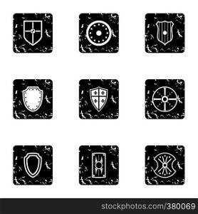 Army shield icons set. Grunge illustration of 9 army shield vector icons for web. Army shield icons set, grunge style