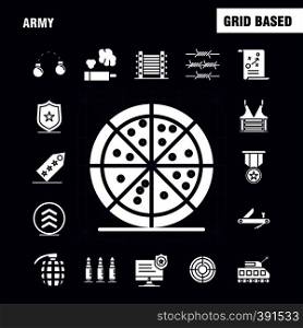Army Solid Glyph Icons Set For Infographics, Mobile UX/UI Kit And Print Design. Include: Monitor, Badge, Enforcement, Law, Army, Barbed Wire, French, Icon Set - Vector