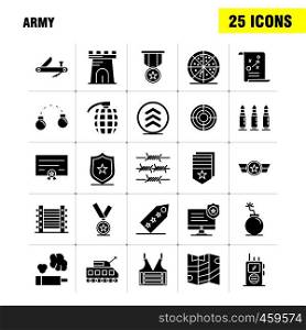 Army Solid Glyph Icons Set For Infographics, Mobile UX/UI Kit And Print Design. Include: Monitor, Badge, Enforcement, Law, Army, Barbed Wire, French, Icon Set - Vector