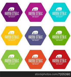 Army style icons 9 set coloful isolated on white for web. Army style icons set 9 vector