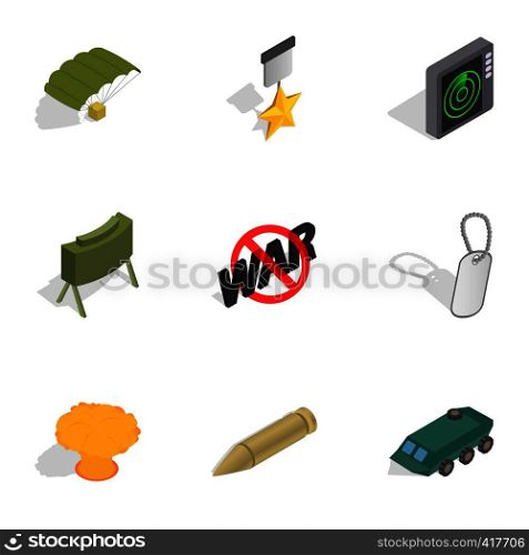 Army weapon icons set. Isometric 3d illustration of 9 army weapon vector icons for web. Army weapon icons set, isometric 3d style