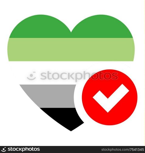 Aromantic pride flag in heart shape, vector illustration for your design. flag in heart shape, vector illustration for your design