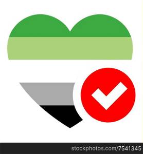 Aromantic pride flag in heart shape, vector illustration for your design. flag in heart shape, vector illustration for your design