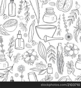 Aromatherapy. Aroma lamp and essential oils. Vector seamless pattern. Aromatherapy. Vector pattern