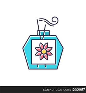 Aromatherapy color icon. Scented sticks in glass jar. Essential oils for relaxation. Selfcare and wellness. Therapeutic procedure. Floral aromatic air freshener. Isolated vector illustration