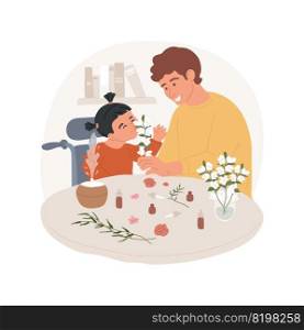 Aromatherapy for children isolated cartoon vector illustration. In-home aromatherapy session, treatment and relaxation, smell tour for disabled child, developmental activity vector cartoon.. Aromatherapy for children isolated cartoon vector illustration.