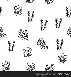 Aromatherapy Herbs Vector Seamless Pattern Thin Line Illustration. Aromatherapy Herbs Vector Seamless Pattern