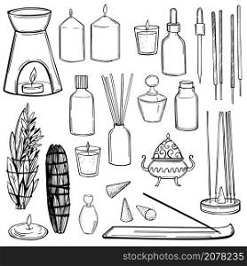 Aromatherapy, incense sticks. Vector sketch illustration. . Aromatherapy, incense sticks. Vector illustration.