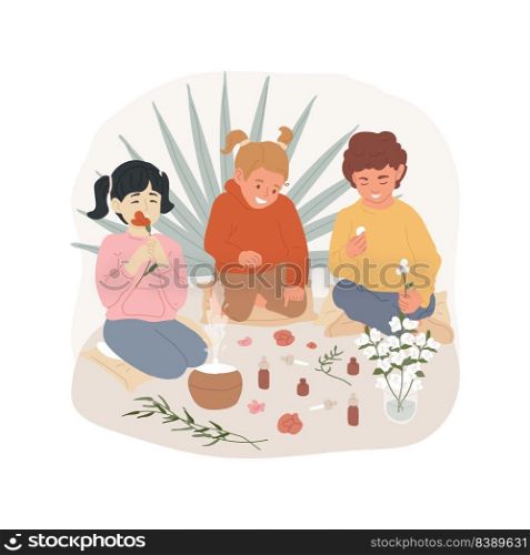 Aromatherapy isolated cartoon vector illustration. Relaxation room for autism children, aromatherapy session, kids with special needs, calming activity, daycare center facility vector cartoon.. Aromatherapy isolated cartoon vector illustration.