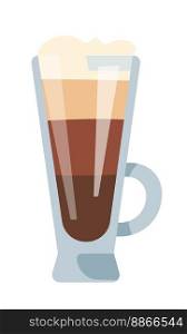 Aromatic beverage in tall cup, isolated coffee with milk and syrup. Tasty drink served in shop or cafe, cafeteria or restaurant. Preparing aroma at home, mug with handle. Vector in flat style. Coffee with milk, aromatic beverage in tall cup