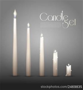 Aromatic burning candles animation set in realistic style on gray background isolated vector illustration. Aromatic Burning Candles Animation Set