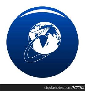 Around the world icon vector blue circle isolated on white background . Around the world icon blue vector