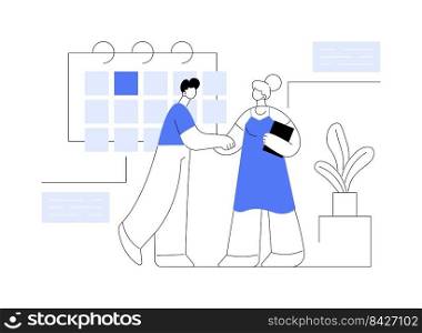 Arrange appointment abstract concept vector illustration. Arrange visit, book appointment, initiate interview, apply for job, send request, website menu bar, user experience abstract metaphor.. Arrange appointment abstract concept vector illustration.